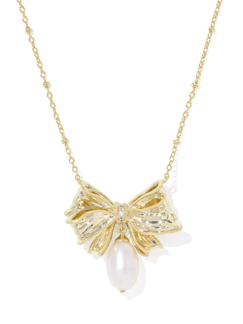 Krista Gold Bow Short Pendant Necklace in White Mix